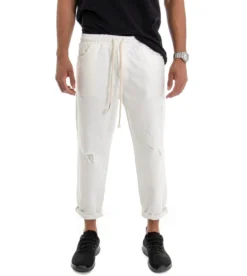 Pantaloni uomo jeans jogger cotone loose fit rotture bianco GIOSAL-P3037A