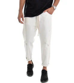 Pantaloni uomo jeans jogger cotone loose fit rotture bianco GIOSAL-P3037A