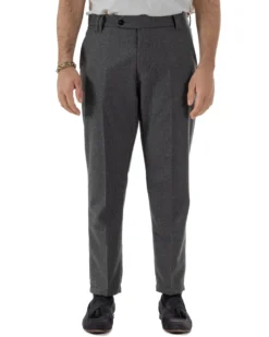 Pantaloni Uomo Lana Abbottonatura Allungata Classico Basic Grigio P6435A