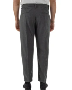 Pantaloni Uomo Lana Abbottonatura Allungata Classico Basic Grigio P6435A