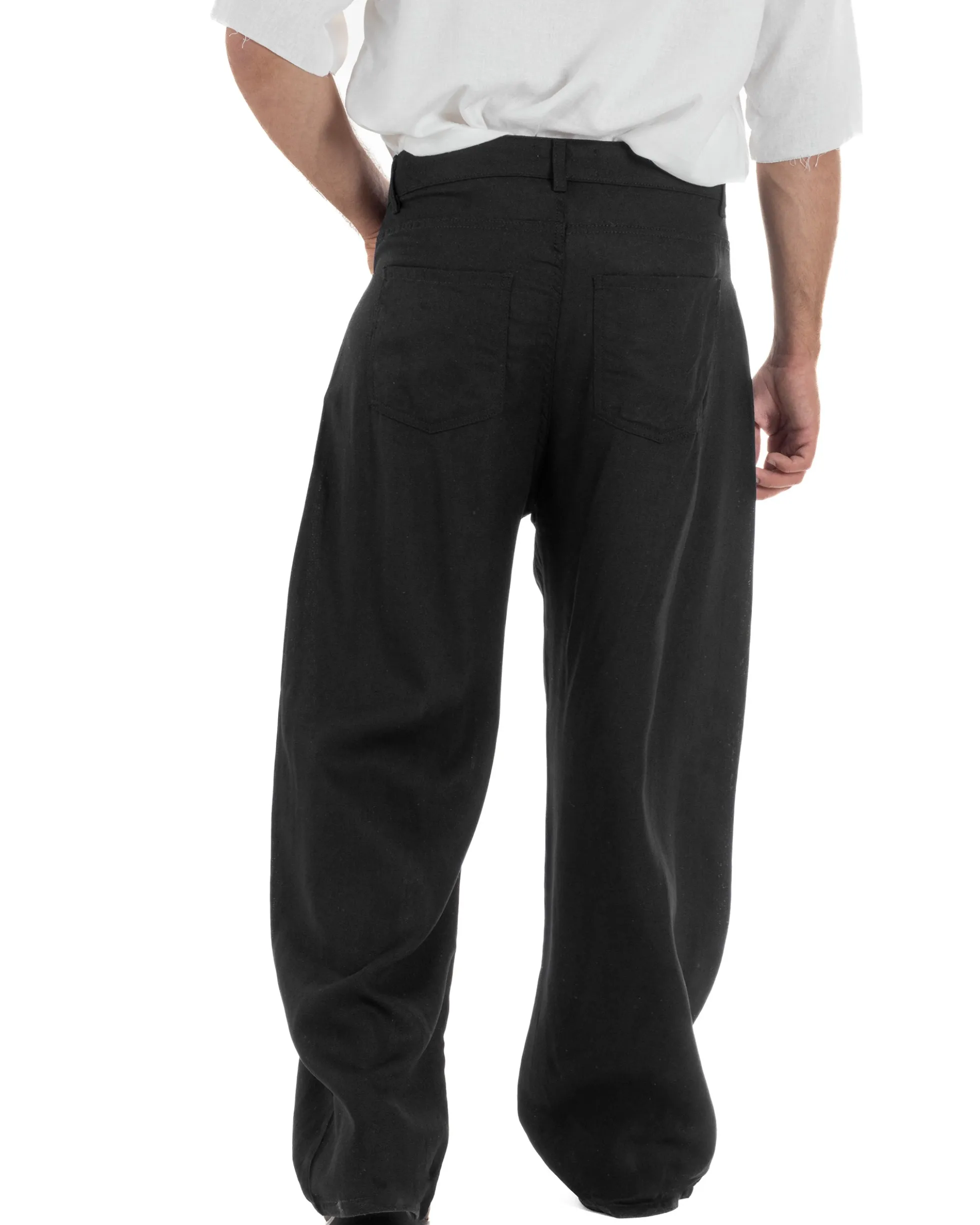 Pantaloni uomo lino baggy fit cinque tasche nero GIOSAL-P6502A