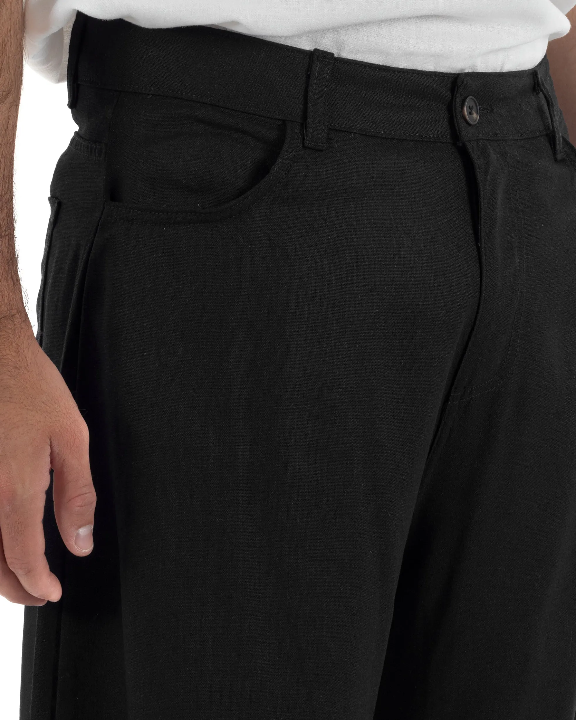 Pantaloni uomo lino baggy fit cinque tasche nero GIOSAL-P6502A