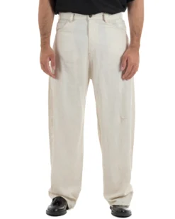 Pantaloni uomo lino baggy fit cinque tasche beige GIOSAL-P6500A