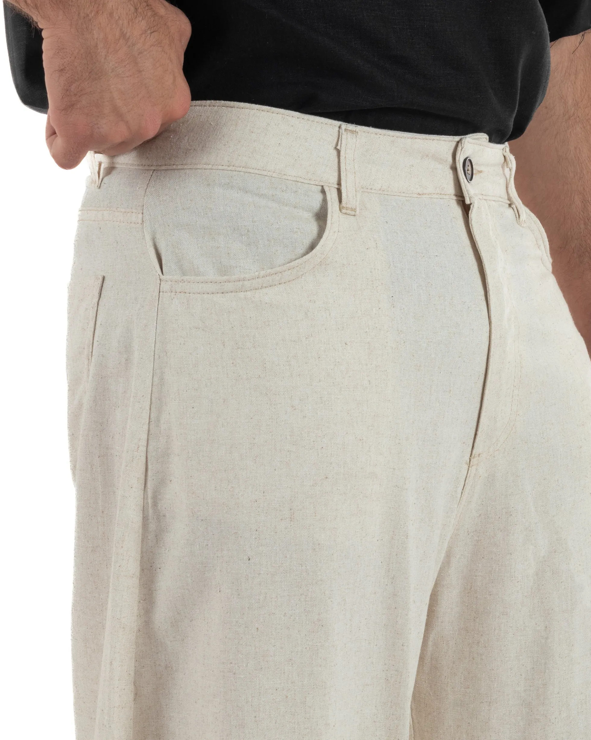 Pantaloni uomo lino baggy fit cinque tasche beige GIOSAL-P6500A