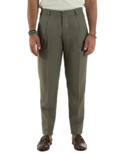 Pantaloni uomo lino sartoriale pinces tasche america elastico verde militare GIOSAL-P6323A