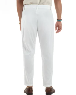 Pantaloni uomo lino sartoriale abbottonatura allungata bianco P6329A