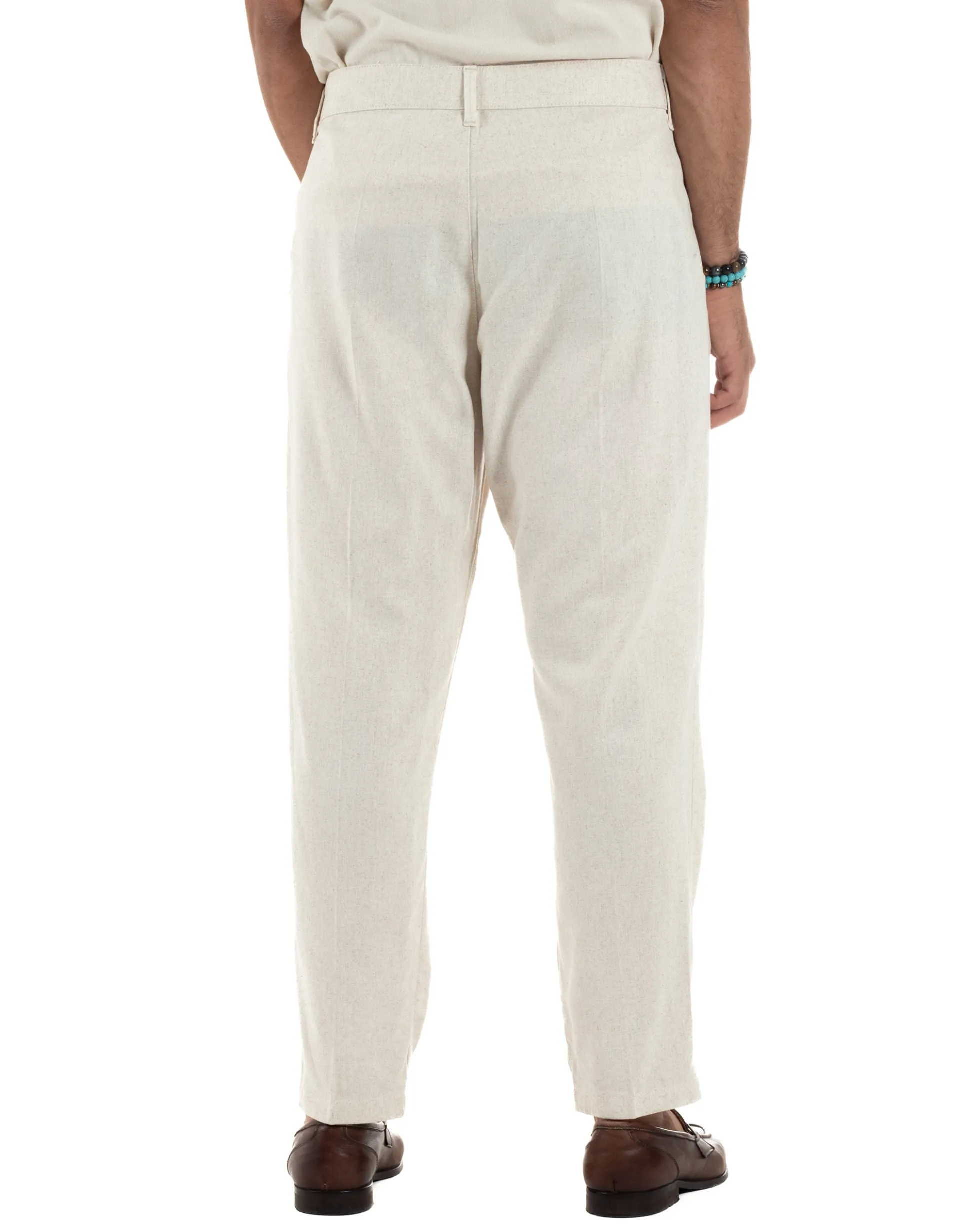 Pantaloni uomo lino sartoriale abbottonatura allungata beige P6327A