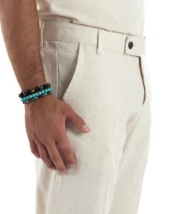 Pantaloni uomo lino sartoriale abbottonatura allungata beige P6327A