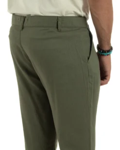 Pantaloni uomo lino sartoriale abbottonatura allungata verde militare P6330A