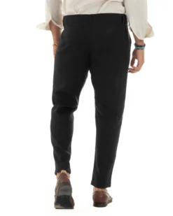 Pantaloni uomo lino sartoriale abbottonatura allungata nero P6328A