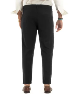 Pantaloni uomo lino sartoriale abbottonatura allungata nero P6328A
