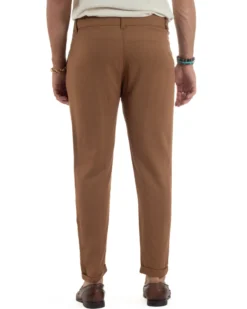 Pantaloni uomo lino sartoriale abbottonatura allungata camel P6331A