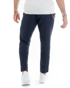 Pantaloni Uomo Lino Tasche America Pinces Classico Sartoriale Blu GIOSAL-P5790A