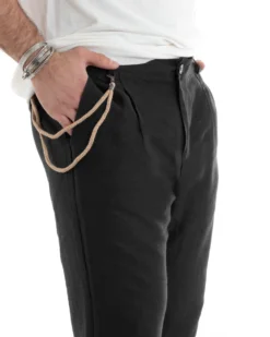 Pantaloni Uomo Lino Tasche America Pinces Classico Sartoriale Nero GIOSAL-P5791A