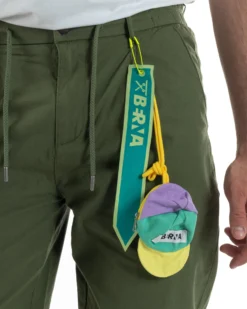 Pantaloni uomo pantalaccio chino lino elastico sul retro verde militare BERNA M-261237