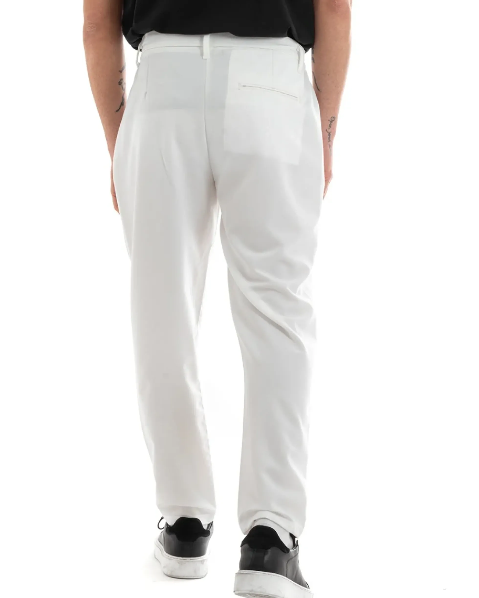 Pantaloni Uomo Pantalaccio Comodo Viscosa Con Elastico Con Pinces Straight Fit Tinta Unita Bianco GIOSAL-P5649A