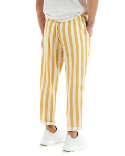 Pantaloni Uomo Pantalaccio Cotone Viscosa Lungo Jogger Casual Con Coulisse Con Elastico Rigato Giallo GIOSAL-P5874A