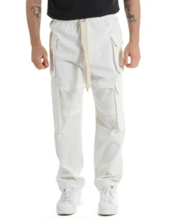 Pantaloni Uomo Pantalaccio Con Tasconi Cargo Baggy Bianco Con Coulisse Fondo Largo GIOSAL-P6007A