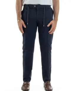 Pantaloni uomo pantalaccio chino tasche america elastico sul retro blu GIOSAL-P6495A