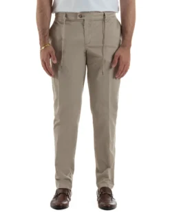 Pantaloni uomo pantalaccio chino tasche america elastico sul retro beige GIOSAL-P6493A