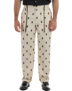 Pantaloni uomo pantalaccio lino ricamo cropped fit beige BERNA M-261402