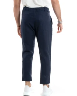 Pantaloni uomo pantalaccio lino jogger elastico blu GIOSAL-P5815A
