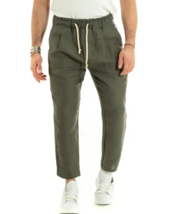 Pantaloni uomo pantalaccio lino jogger elastico verde GIOSAL-P5810A