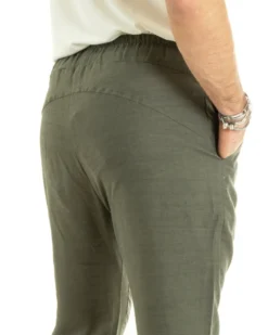 Pantaloni uomo pantalaccio lino jogger elastico verde GIOSAL-P5810A