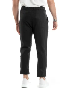 Pantaloni uomo pantalaccio lino jogger elastico nero GIOSAL-P5816A