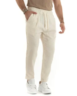 Pantaloni uomo pantalaccio lino jogger elastico beige GIOSAL-P5817A