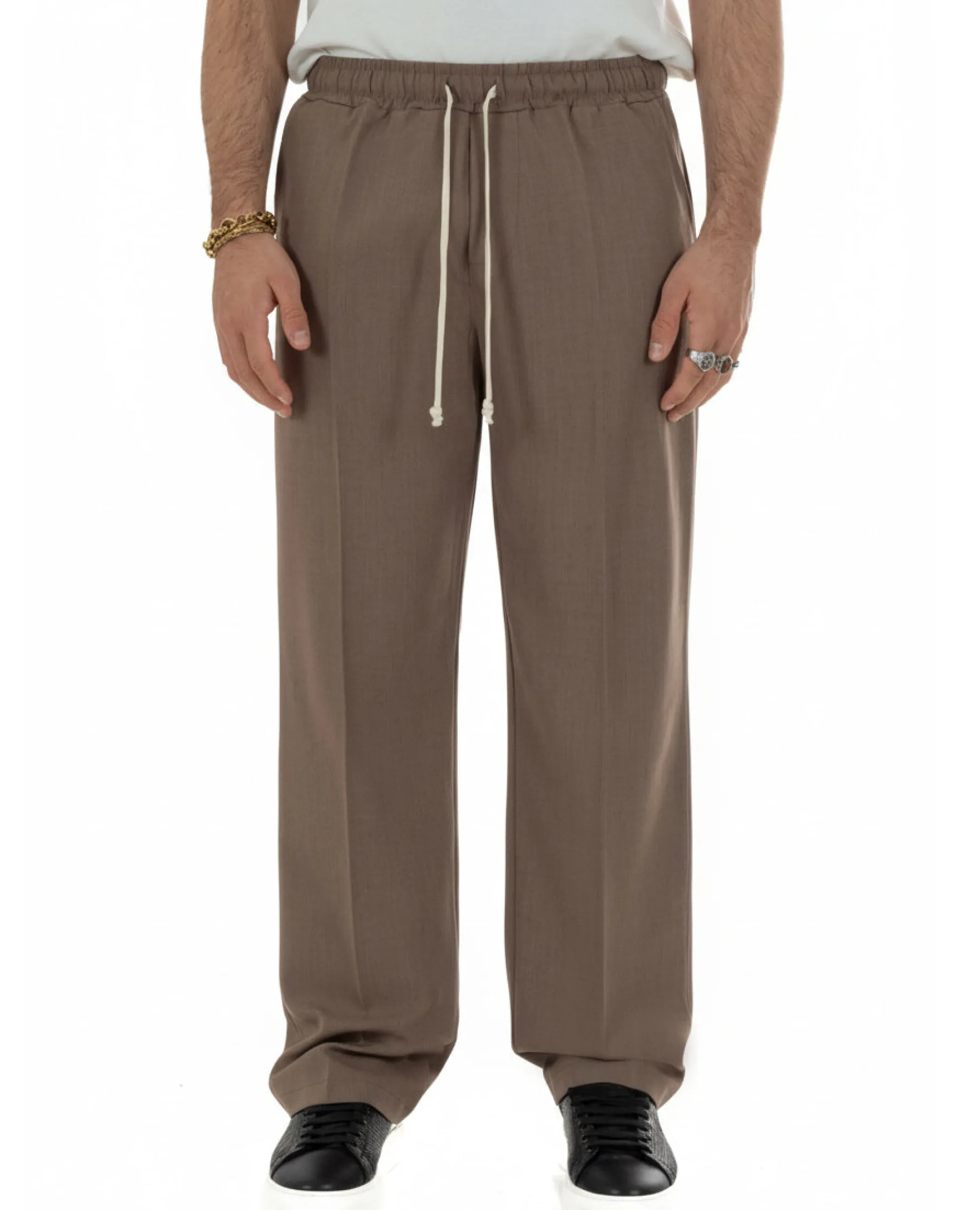 Pantaloni uomo pantalaccio morbido viscosa baggy fondo largo marrone GIOSAL-P6443A