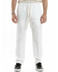 Pantaloni Uomo Pantalaccio Morbido Viscosa Baggy Fondo Largo Bianco P6223A