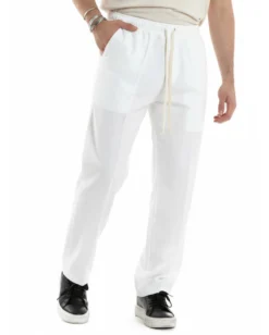 Pantaloni Uomo Pantalaccio Morbido Viscosa Baggy Fondo Largo Bianco P6223A