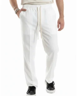 Pantaloni Uomo Pantalaccio Morbido Viscosa Baggy Fondo Largo Bianco P6223A