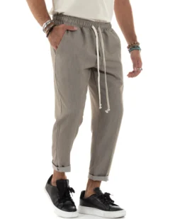 Pantaloni Uomo Pantalaccio Morbido Coulisse Viscosa Invernale Beige Melangiato P6153A