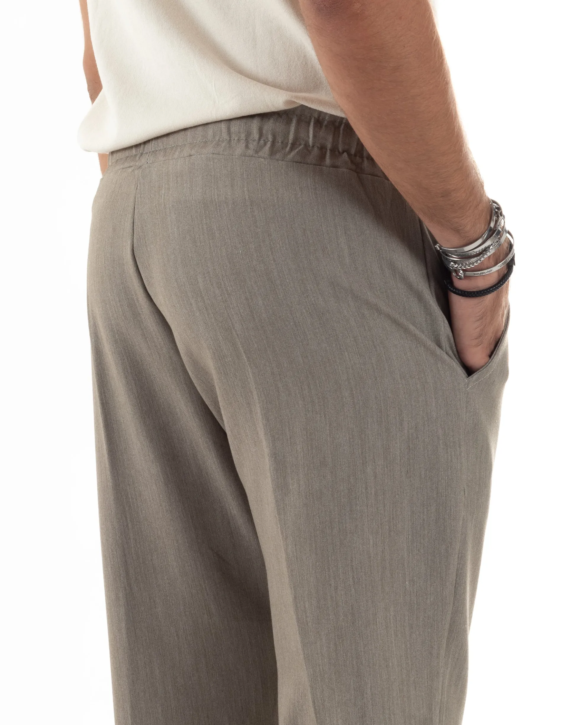 Pantaloni Uomo Pantalaccio Morbido Coulisse Viscosa Invernale Beige Melangiato P6153A