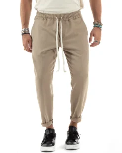 Pantaloni Uomo Pantalaccio Morbido Coulisse Viscosa Invernale Beige P6156A