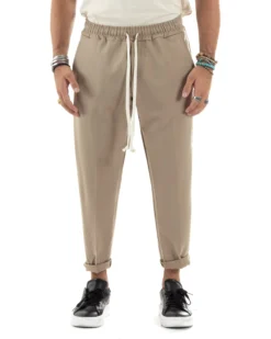 Pantaloni Uomo Pantalaccio Morbido Coulisse Viscosa Invernale Beige P6156A