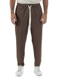 Pantaloni Uomo Pantalaccio Morbido Coulisse Viscosa Invernale Marrone P6341A