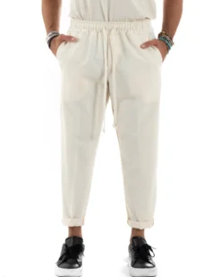 Pantaloni Uomo Pantalaccio Morbido Coulisse Viscosa Invernale Panna P6155A