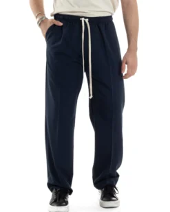 Pantaloni Uomo Pantalaccio Morbido Viscosa Baggy Fondo Largo Blu P6091A