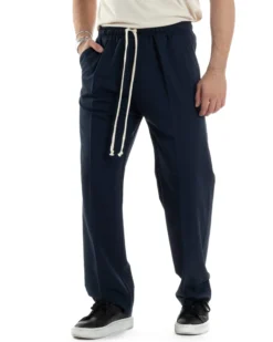 Pantaloni Uomo Pantalaccio Morbido Viscosa Baggy Fondo Largo Blu P6091A