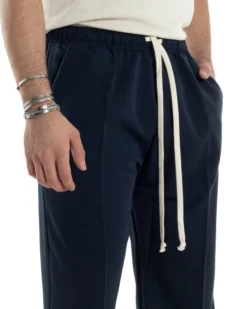 Pantaloni Uomo Pantalaccio Morbido Viscosa Baggy Fondo Largo Blu P6091A