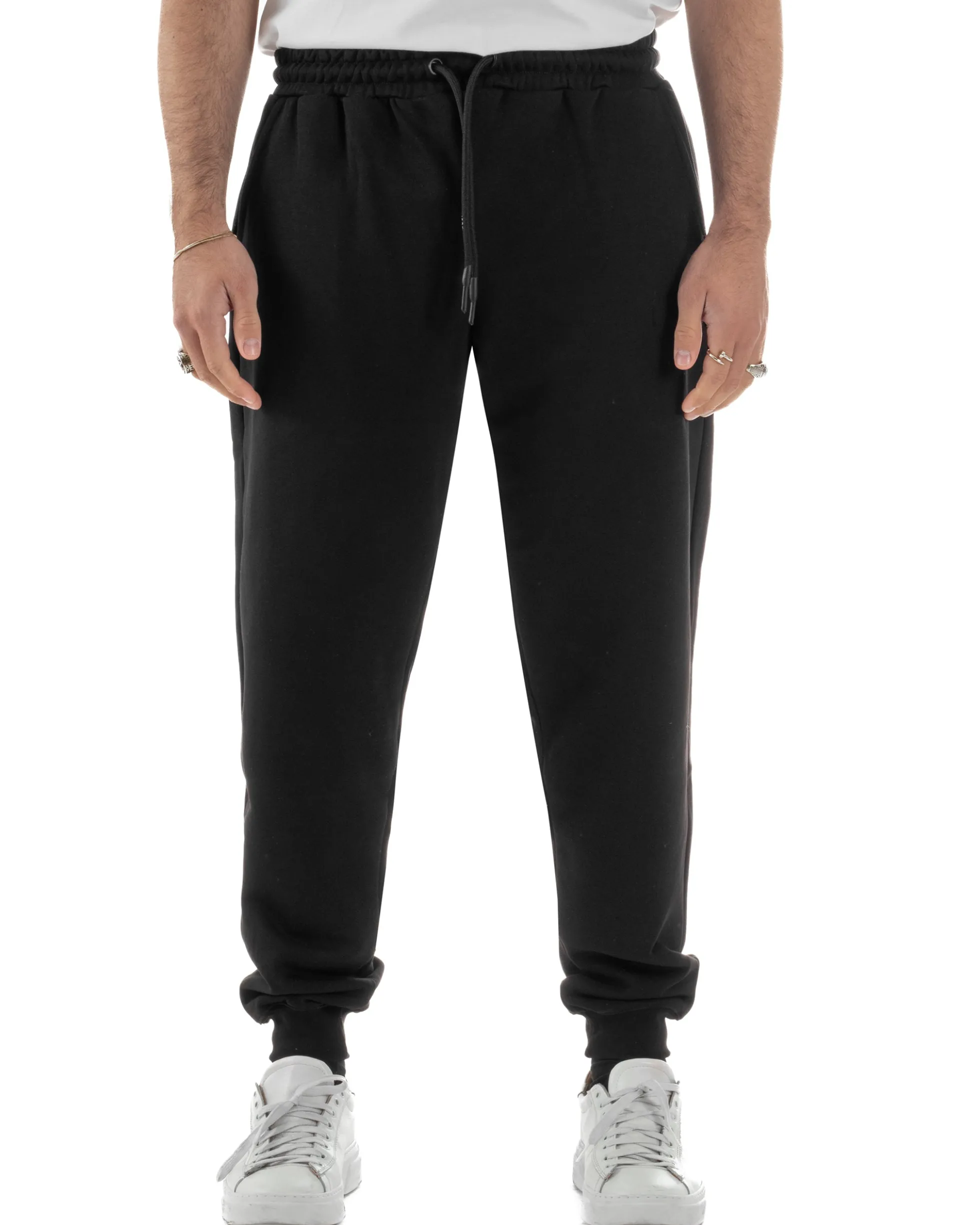Pantaloni uomo pantalaccio tuta cotone logo basic nero ICON IUP003