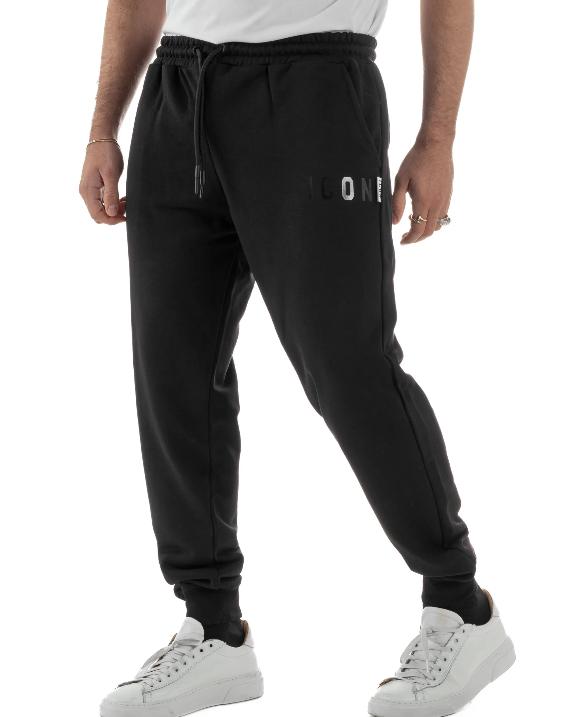 Pantaloni uomo pantalaccio tuta cotone logo basic nero ICON IUP003