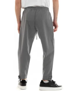Pantaloni Uomo Pantalaccio Viscosa Jogger Con Tasche America Con Elastico Casual Tinta Unita Grigio GIOSAL-P5644A