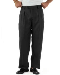 Pantaloni uomo sartoriali con pinces fondo largo nero GIOSAL-P6516A
