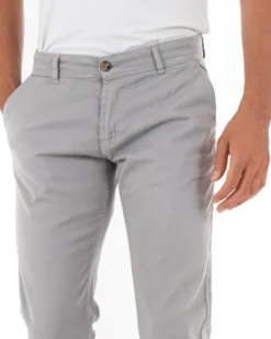 Pantaloni Uomo Slim Cotone Elastico Classico Tasche America Basic Grigio Chiaro GIOSAL-P5008A