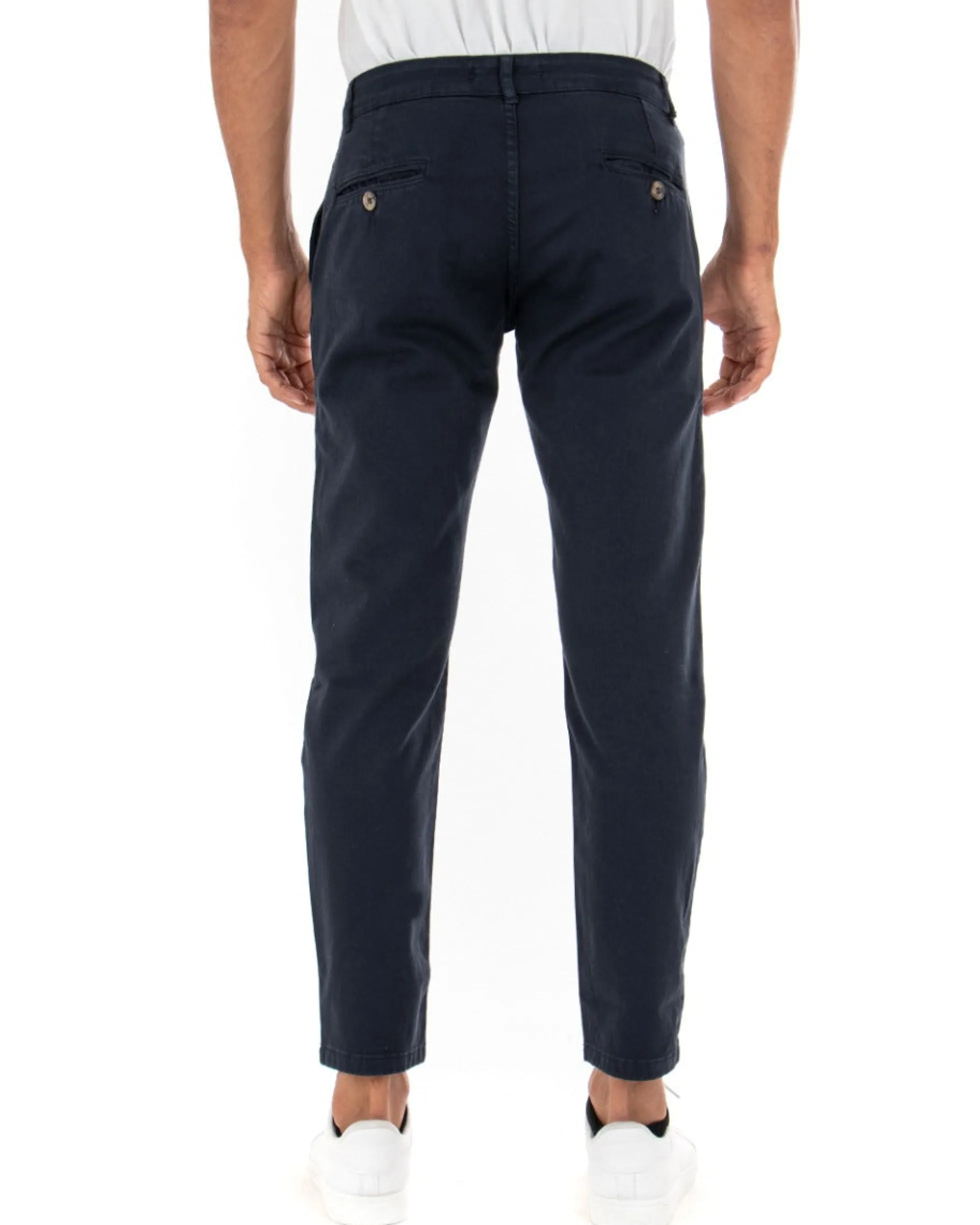 Pantaloni Uomo Slim Cotone Elastico Classico Tasche America Basic Blu GIOSAL-P5002A