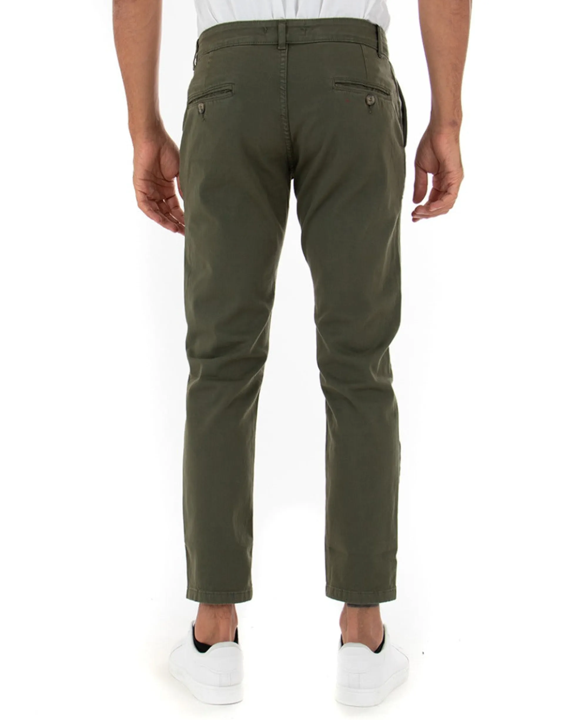 Pantaloni Uomo Slim Cotone Elastico Classico Tasche America Basic Verde GIOSAL-P5005A